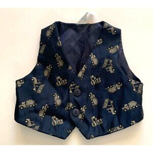 Happy Fella Boys Infant baby Size  6 9 months Suit Vest navy Blue Tan Dump Truck